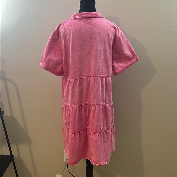 Pink Denim Ruffled Dress - Picture 3 of 4